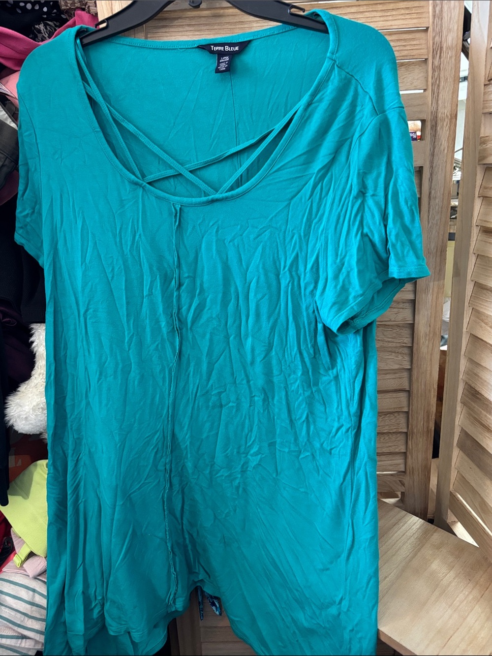 Terre Bleue Crisscross Short Sleeve Women's Tunic Large